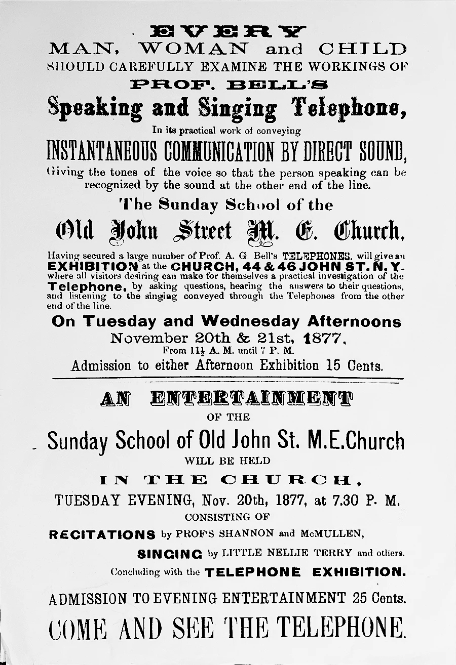 Photo of historical telephone demonstration advertisement