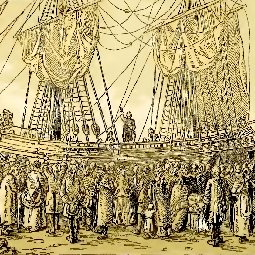 Photo of Embury farewell sermon on ship
