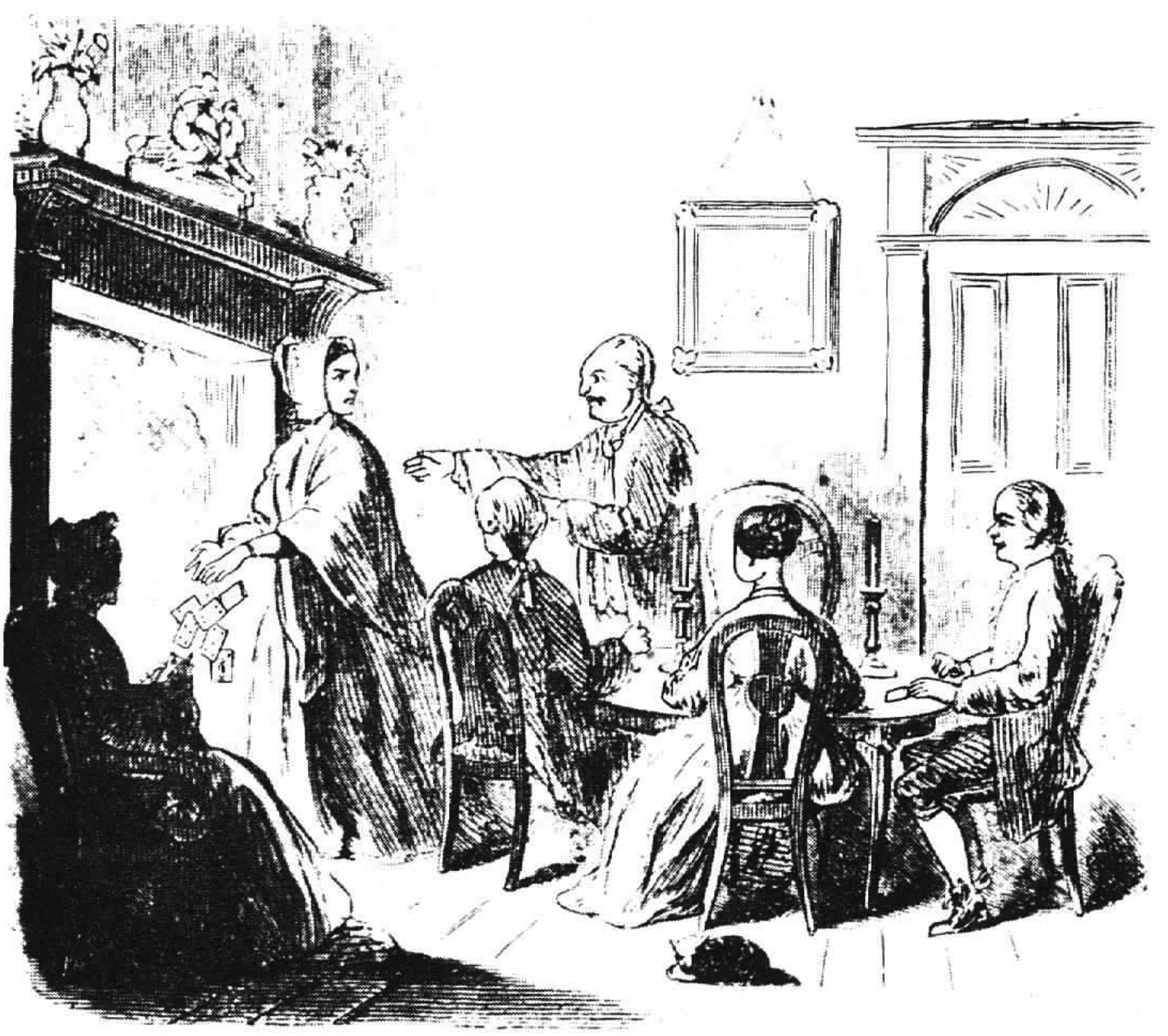 Historical image of card game being broken up
